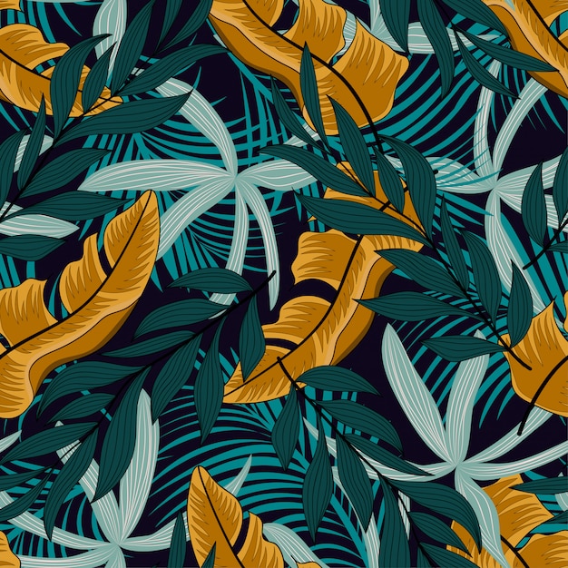 Premium Vector | Seamless tropical pattern with green and yellow plants ...