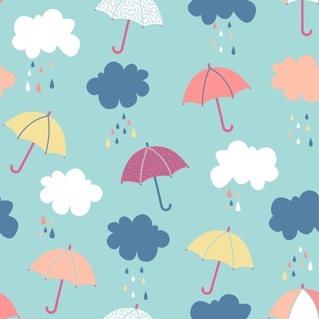 Seamless umbrella and cloud pattern Premium Vector