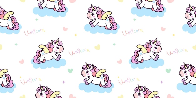 Premium Vector Seamless Unicorn Pegasus Cartoon On Cloud Pattern Background Kawaii Animal