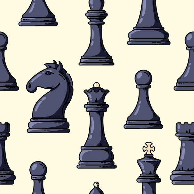 Seamless vector black chess pieces pattern Premium Vector