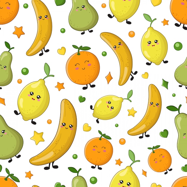 Seamless vector pattern - lemon, orange, banana Premium Vector