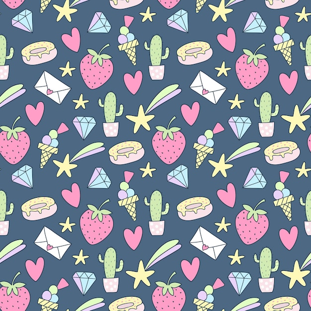 Premium Vector Seamless Vector Pattern With Different Design Elements In Doodle Style