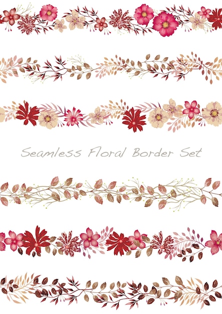 Free Vector | Seamless vector watercolor floral border set on a white