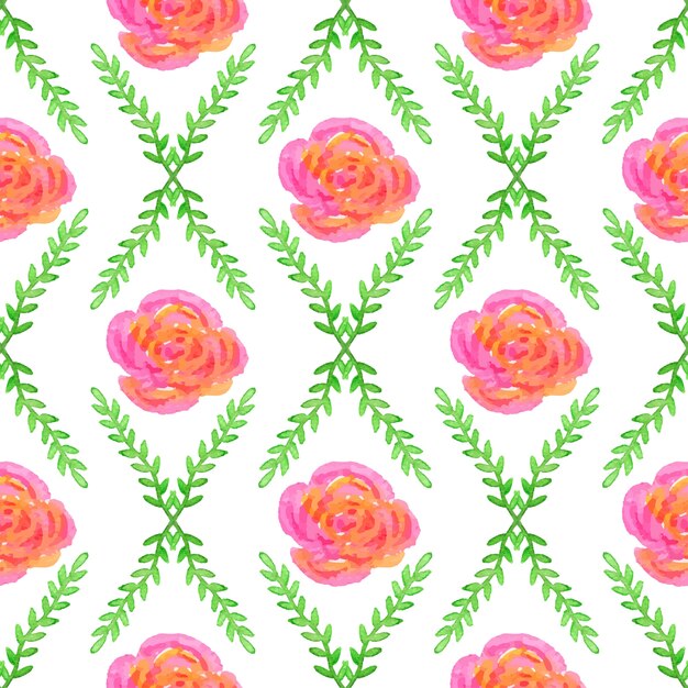 バラと緑のbruhcheパターンとシームレスな壁紙 プレミアムベクター