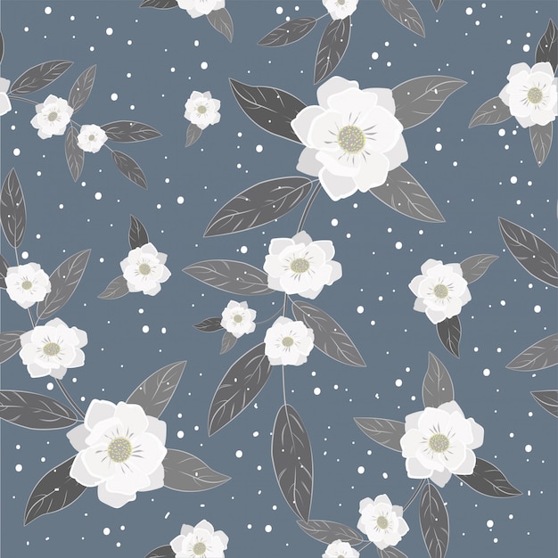 Premium Vector Seamless white flowers pattern background