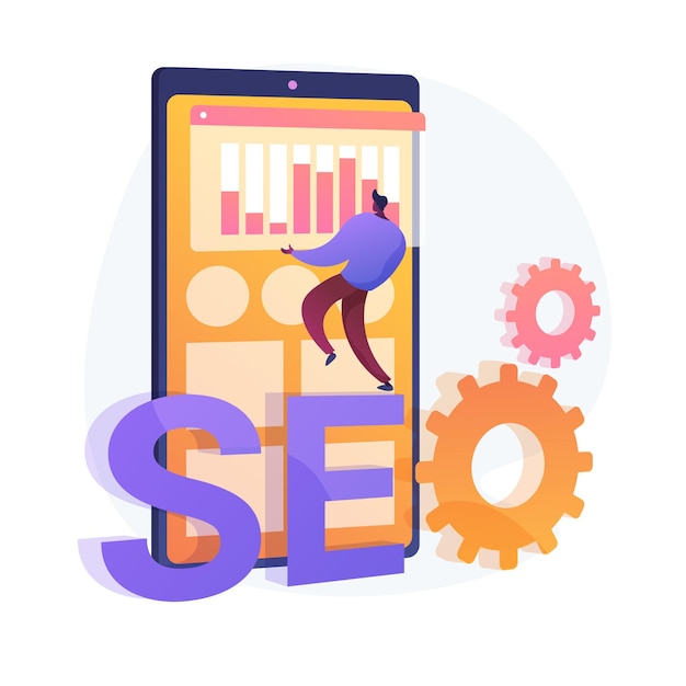 Search engine optimization. online promotion. smm manager cartoon character. mobile settings, tools adjustment, business platform. website analysis. vector isolated concept metaphor illustration Free Vector