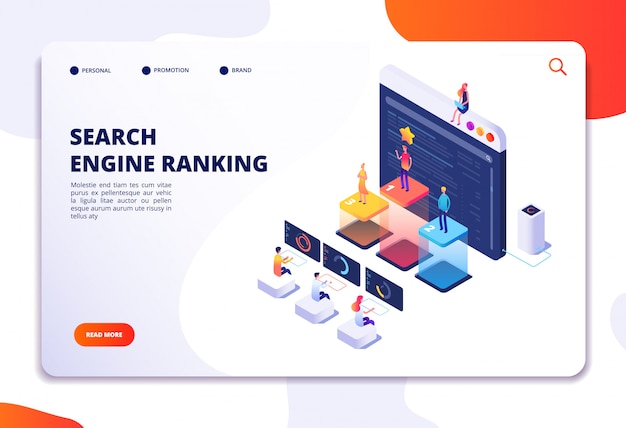 Download Premium Vector | Search engine rank isometric landing page. seo marketing and analytics, online ...