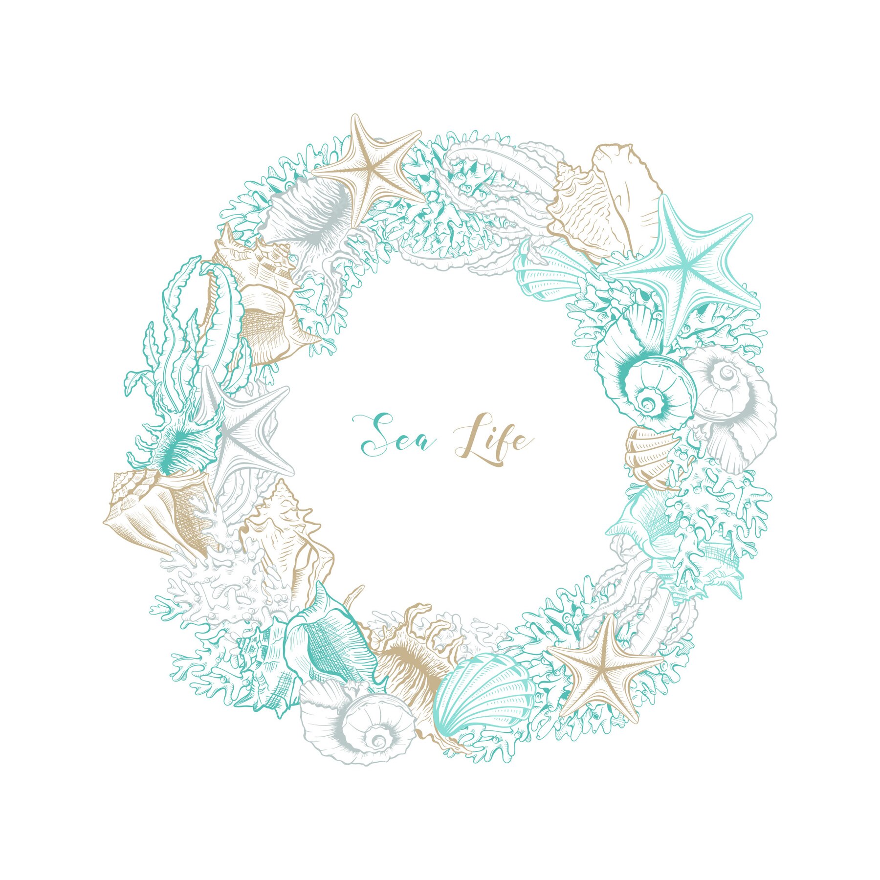 Free Vector | Seashells isolated vector round wreath