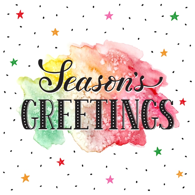 Premium Vector | Season's Greetings Lettering With Watercolor Spot On White