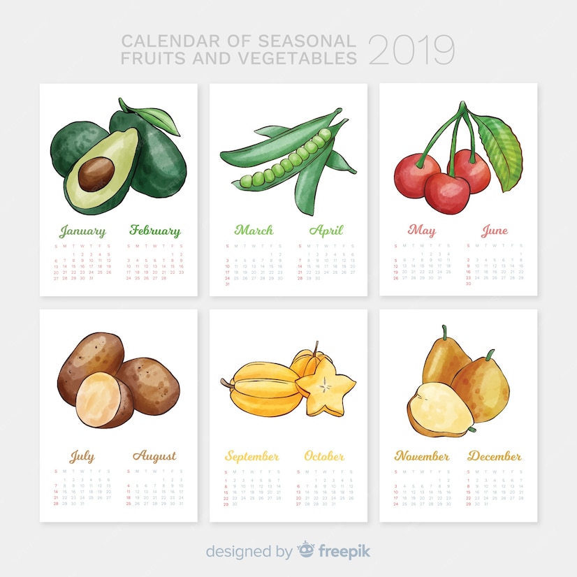 Free Vector | Seasonal calendar of vegetables and fruits