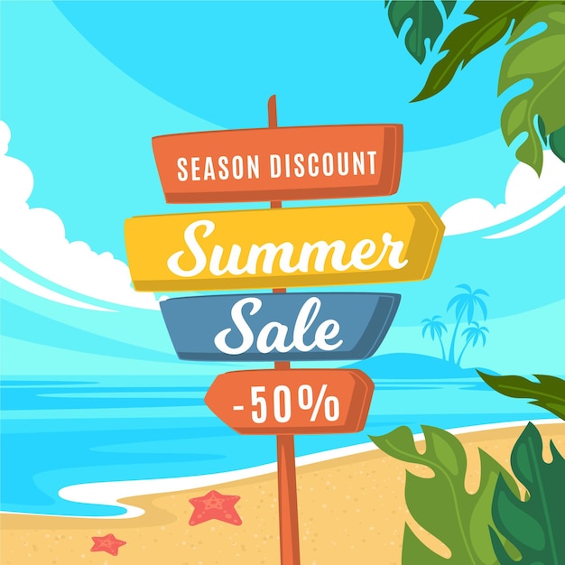 Download Free Vector Seasonal Summer Sale Signboard Flat Design