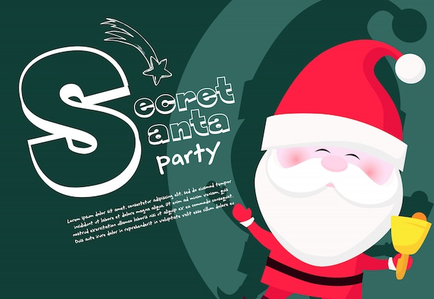 Secret santa party banner with cute santa claus ringing bell Free Vector