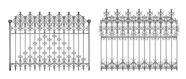 Sections of decorative forged fence or gates with elegant, retro ornament realistic Free Vector