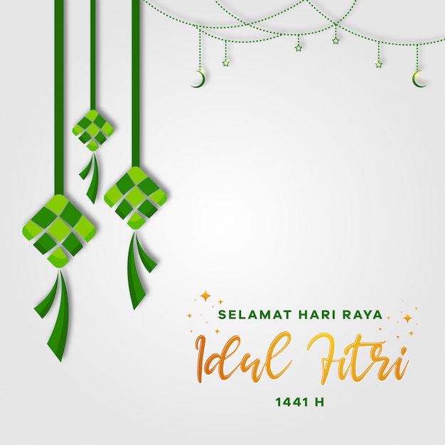 Premium Vector Selamat Hari Raya Idul Fitri Eid Mubarak Greeting Card Ketupat With Crescent