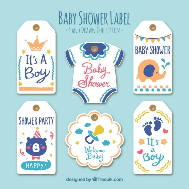 Free Vector | Selection of cute hand-drawn baby labels