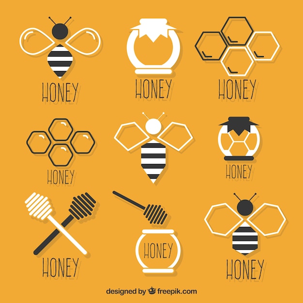 Selection of flat honey elements Free Vector