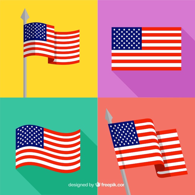 Selection of four flat american flags Vector | Free Download