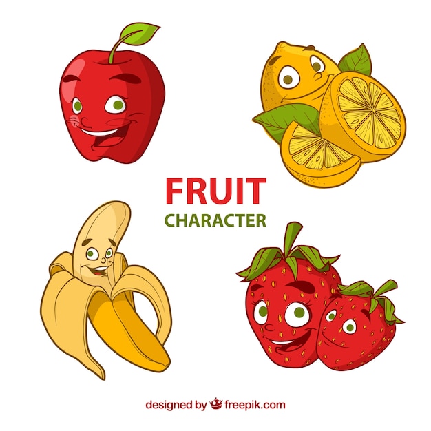 4人のハッピーフルーツキャラクターの選択 プレミアムベクター