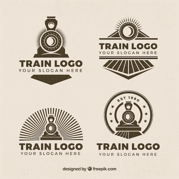 Selection of four train logos in retro style Vector | Free Download