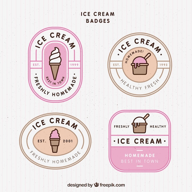 Selection of vintage badges with tasty ice\
creams