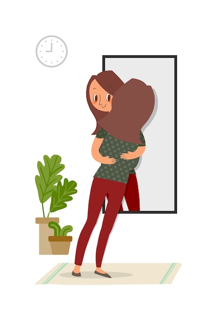 Premium Vector Self Acceptance Woman Hugging With Her Reflection In