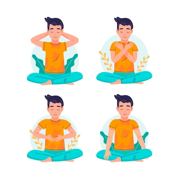 Free Vector | Self-healing reiki poses illustration set