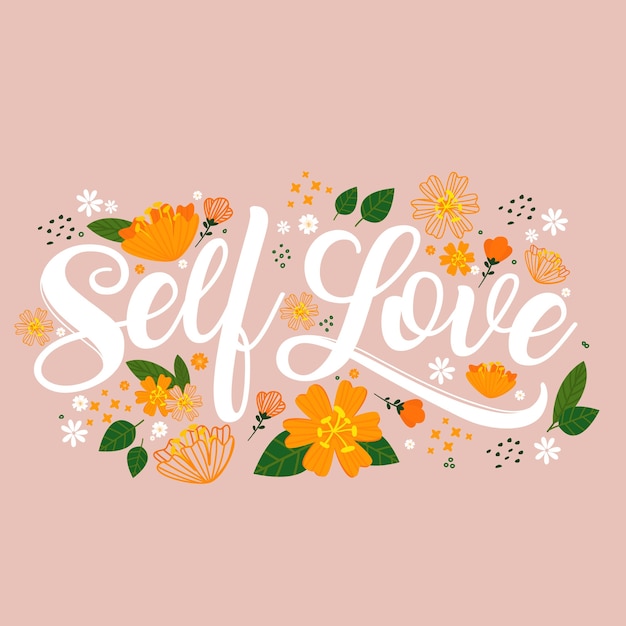 Download Self love lettering with flowers | Free Vector