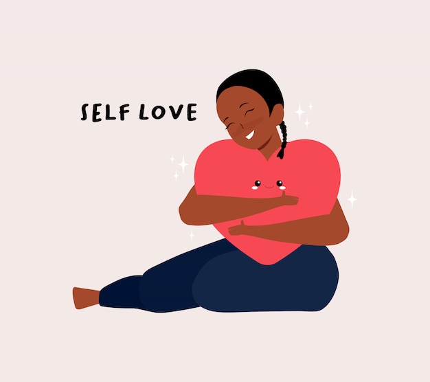 Download Self love, self care concept. smile female hugging herself ...