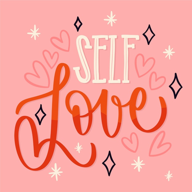 Free Vector | Self love text lettering and hearts