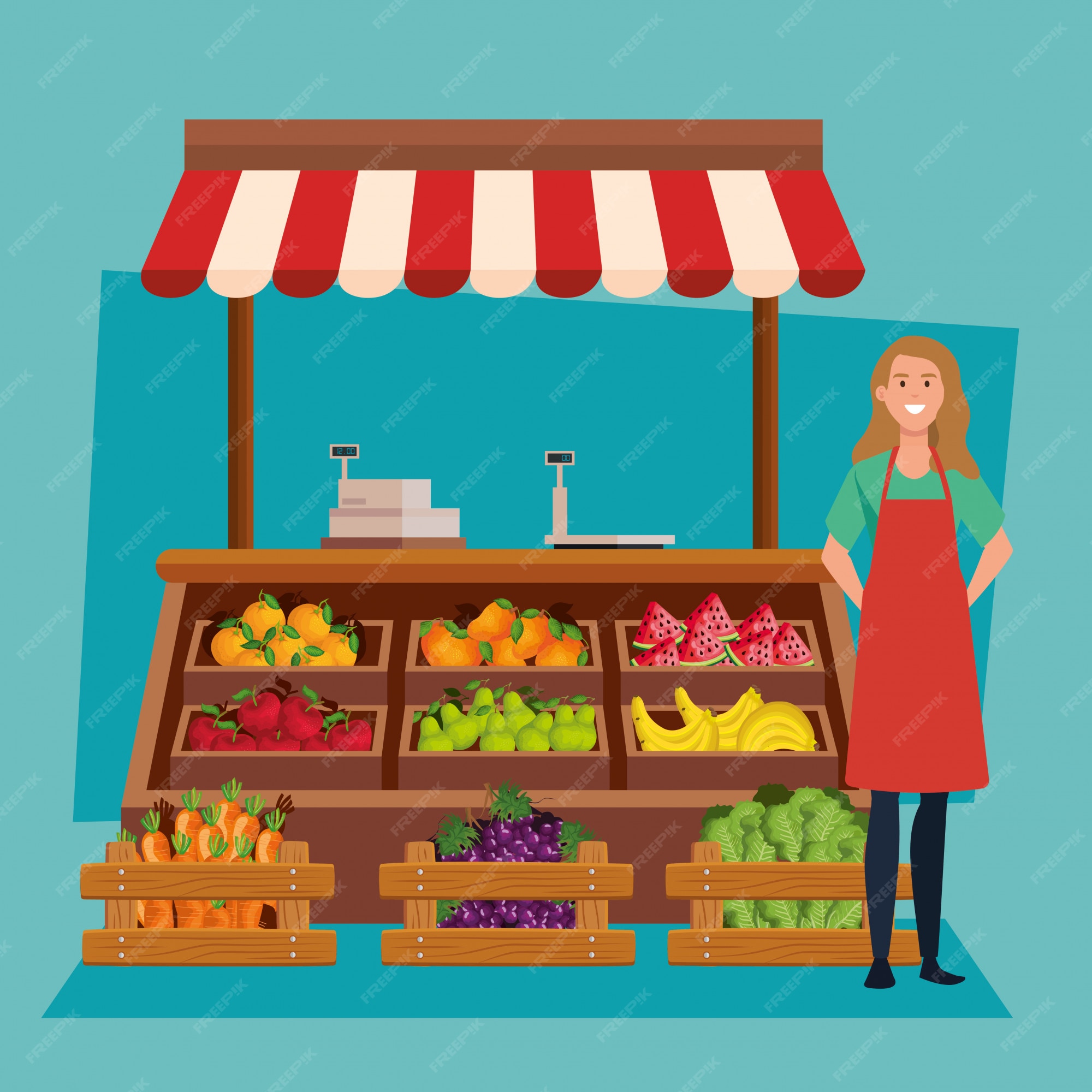 Premium Vector | Seller woman illustration, shop store market shopping ...