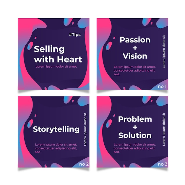Download Free Vector | Selling with heart tips on instagram posts set