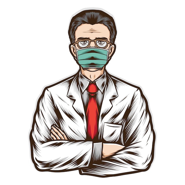 Download Senior doctor wear medical mask | Premium Vector