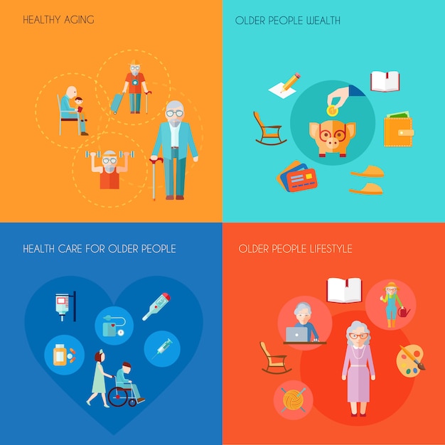 Free Vector | Senior Lifestyle Design Concept Set With Healthy Aging ...