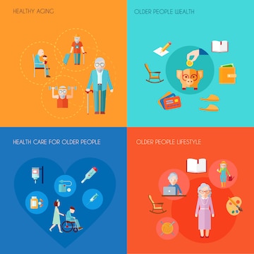 Free Vector | Senior lifestyle design concept set with healthy aging ...