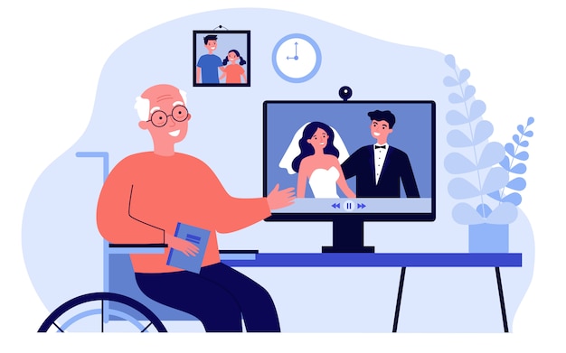 Premium Vector | Senior man watching movie from wedding