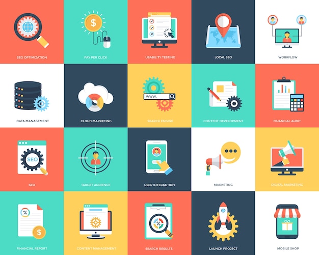 Download Free Seo And Marketing Flat Vector Icons Set Premium Vector Use our free logo maker to create a logo and build your brand. Put your logo on business cards, promotional products, or your website for brand visibility.
