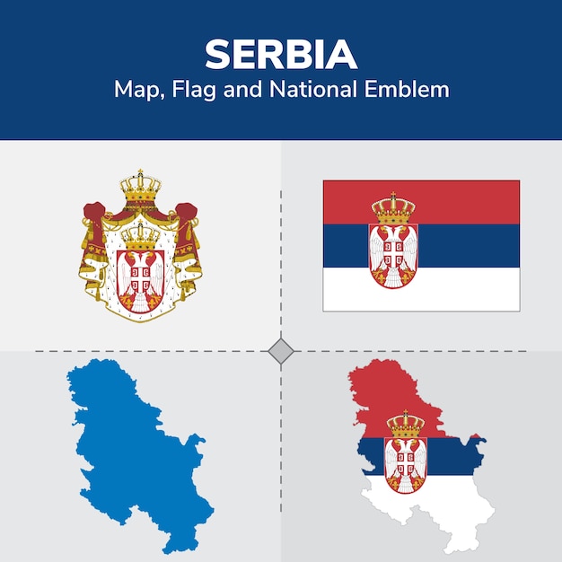 Premium Vector Serbia Map Flag And National Emblem   Serbia Map Flag National Emblem 2239 196 