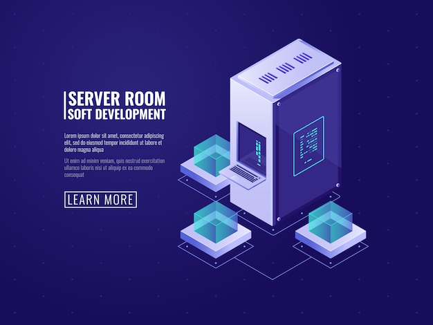 Server room and data cloud storage concept, isometric datacenter with database connection Free Vector