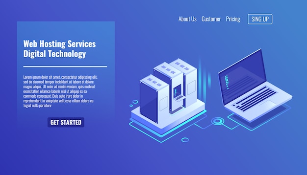 Server room rack, remote system administration, outsourcing service Free Vector