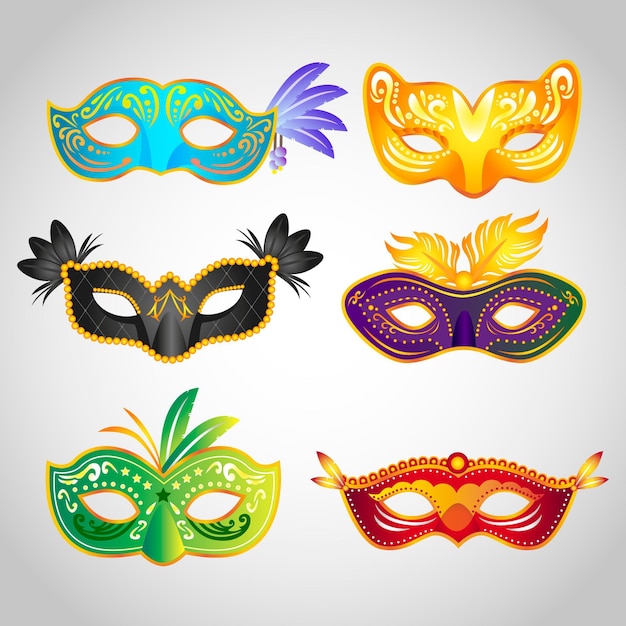 Free Vector | Set of 2d masquerade colorful masks