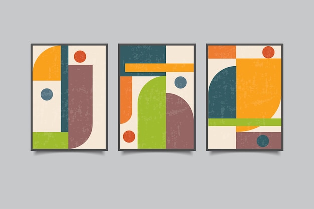 Premium Vector | Set of 3 mid century abstract boho geometric wall art