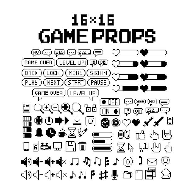 Premium Vector Set Of 8bit Pixel Graphics Icons Isolated Vector