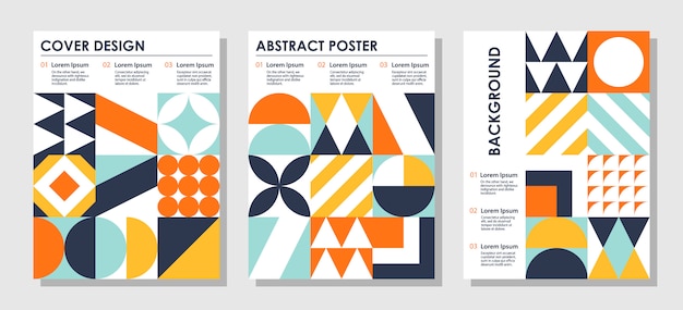 Set of abstract creative backgrounds in bauhaus style with copy space for text. Premium Vector