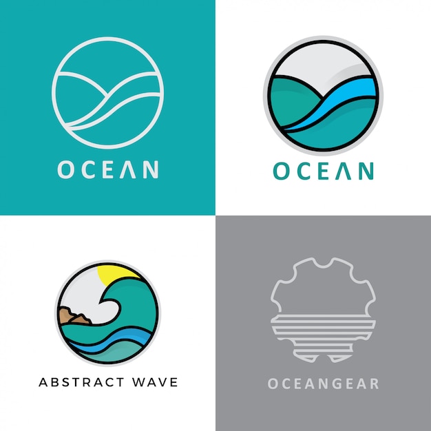 Download Set of abstract design of ocean logo Vector | Premium Download