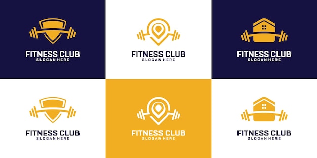Set of abstract fitness gym logo design. Premium Vector