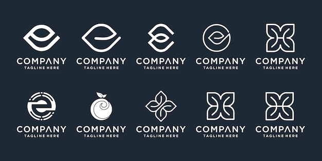 Set Of Abstract Initial Letter E And H Logo Template Icons For Business Of Luxury Nature Spa Simple Premium Vector