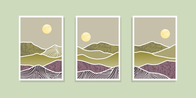 Premium Vector Set Of Abstract Mountain Painting Abstract Art