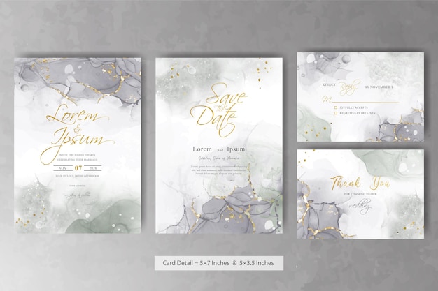 Set of abstract wedding invitation card template with fluid art painting design Premium Vector
