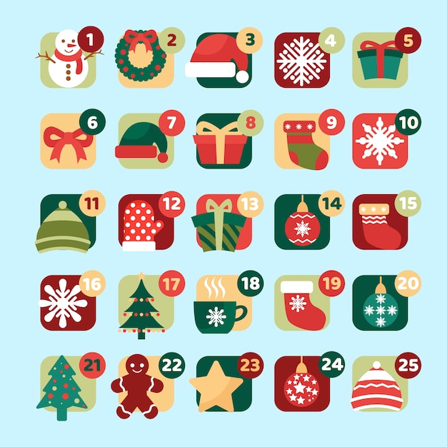 Free Vector Set of advent calendar icons in flat design
