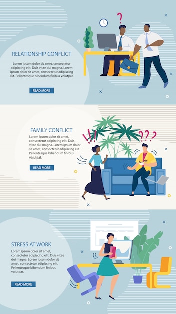 Premium Vector | Set advertising relationship conflict flat.